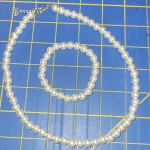 Pearl Faux 17" Necklace & 7" Stretch Bracelet Set of 2